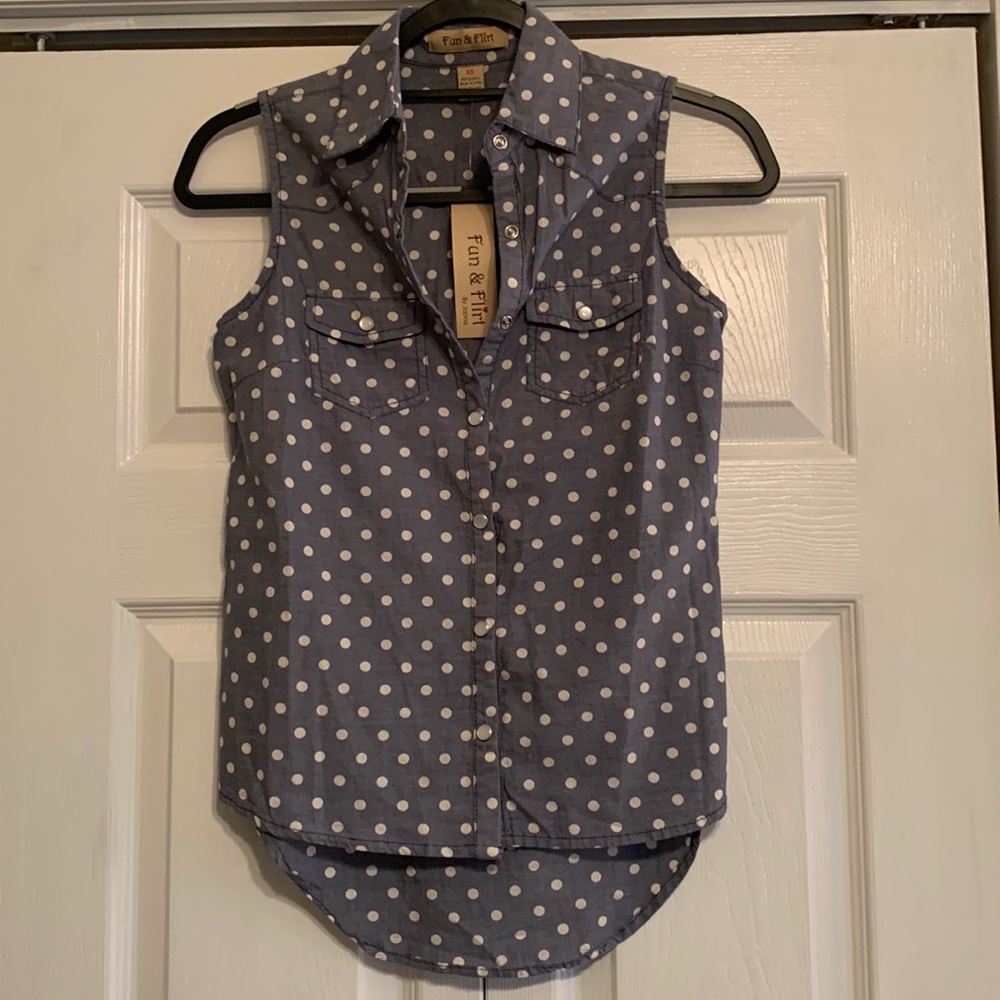 Fun & Flirt, polka dot blouse, size X Small, NWT